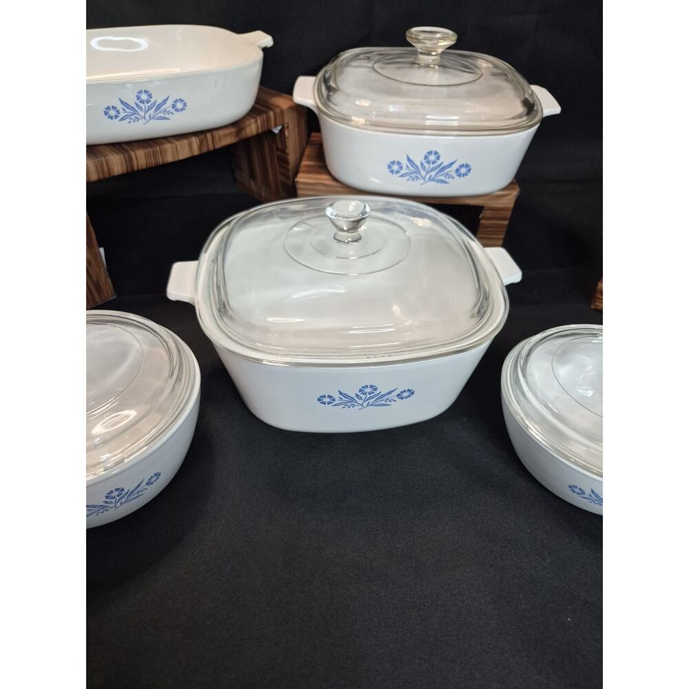 Vintage CorningWare Blue Cornflower Casserole Baking Dishes 7 Peices Plus 4 Lids - Picture 5 of 16